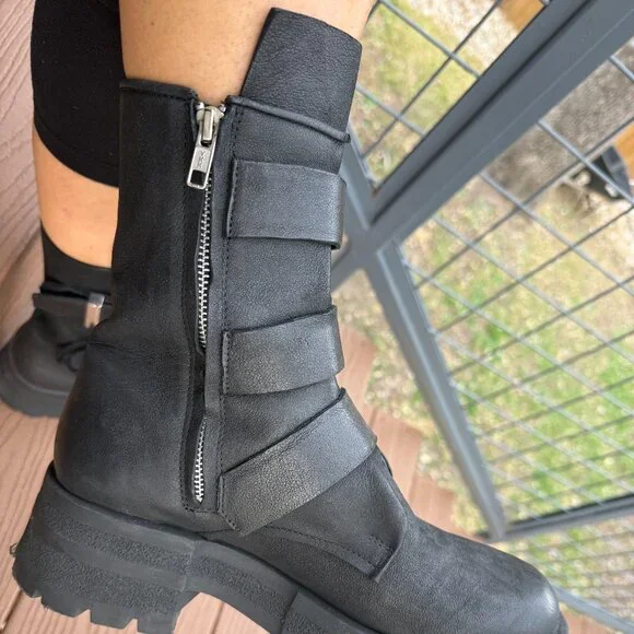 Steve Madden Moto Boots ROLAND BLACK LEATHER Size 10 - Picture 3 of 11